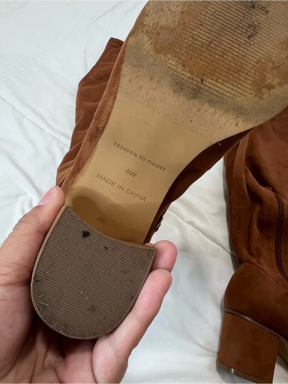Fashion to Figure Chestnut Brown Suede Over-the-Knee Block Heel Boots size 8w
